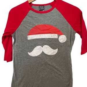Modern Lux Men's Santa Claus Raglan Tee Red/Gray 3/4 Sleeve M